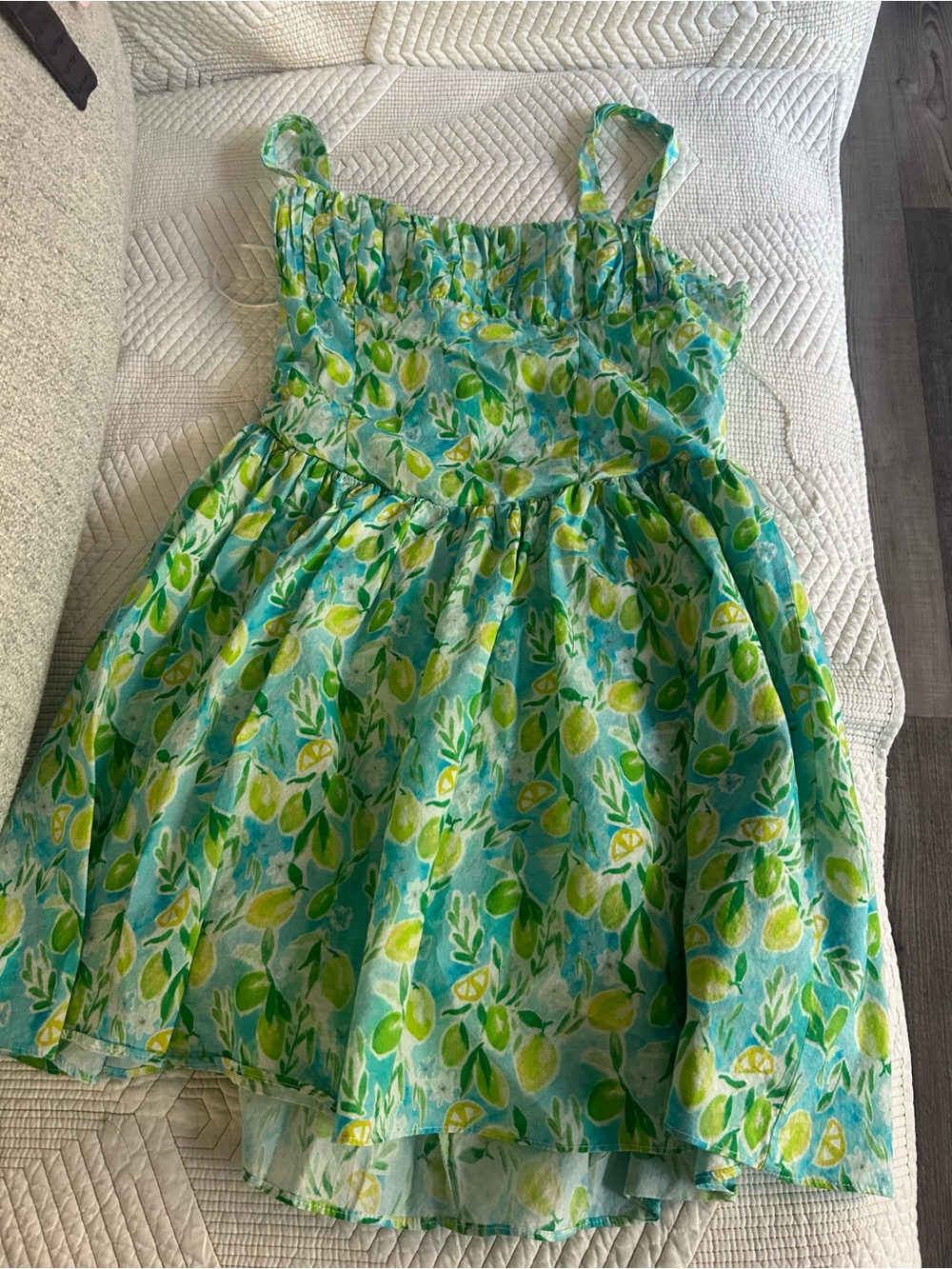 Astr Girls' Green and Yellow Lemon-Print Sundress